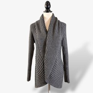 Alicia Peru Gray Circle Cardigan Shawl Wrap Sweater Cowl Neck S/M Alpaca Knit